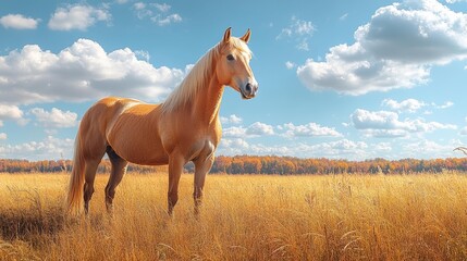 A Majestic Horse Standing on the Field in Natural Beauty. Generative AI