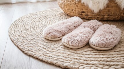 Cozy Home Slippers on Jute Rug