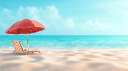 Relaxing Beach Scene with Umbrella and Chair. Generative AI