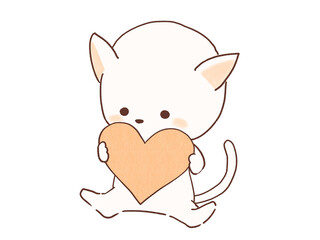 ハートを持っている白猫のイラスト