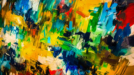Naklejka premium Colorful Abstract Art: A Dynamic Symphony of Brushstrokes and Hues . Abstract colorful background