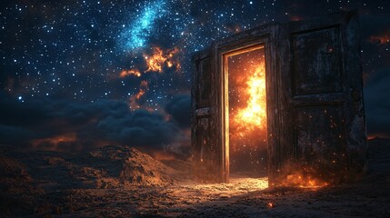 Fototapeta premium Enigmatic Doorway to the Cosmic Realm Under Starry Night Sky