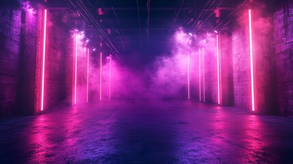 Neon Lights and Smoke in Abandoned Warehouse Environment