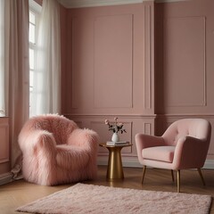 Soft Pink Aesthetic Room with Plush Chair – Perfect for Design Projects