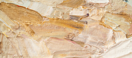 Embossed pasty oil paints and reliefs. Mix of paints.