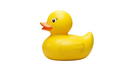 Fototapeta premium Yellow Rubber Duck on White Background for Child's Bath Toy