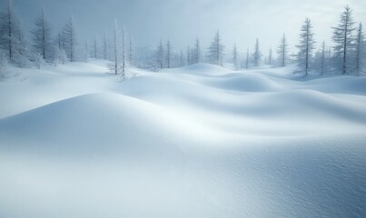 Fototapeta premium Serene Winter Landscape with Rolling Snowdrifts and Pine Trees