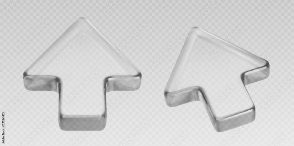 Poster glass transparent 3d cursors with polished edges - minimalist arrow shapes. modern web interface poi