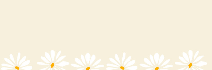 Naklejka premium Floral backdrop with border of blooming flowers and leaves. Design of horizontal banner, place for a text