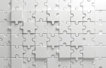 Seamless blank white jigsaw puzzle pieces connected. Business strategy, problem solving, solutions. Teamwork connecting elements. Concept of challenge, success. Mockup template for print design