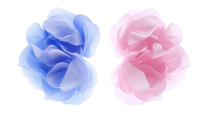 Soft and Delicate Blue and Pink Flower Petals in Artistic Composition on White Background