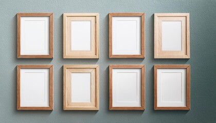 Elegant Vertical Wooden Frame Set Adorning a Modern Minimalist Wall Space, Showcasing a Collection of Individual Frames in Perfect Alignment, Perfect for Home Decor and Art Displays.