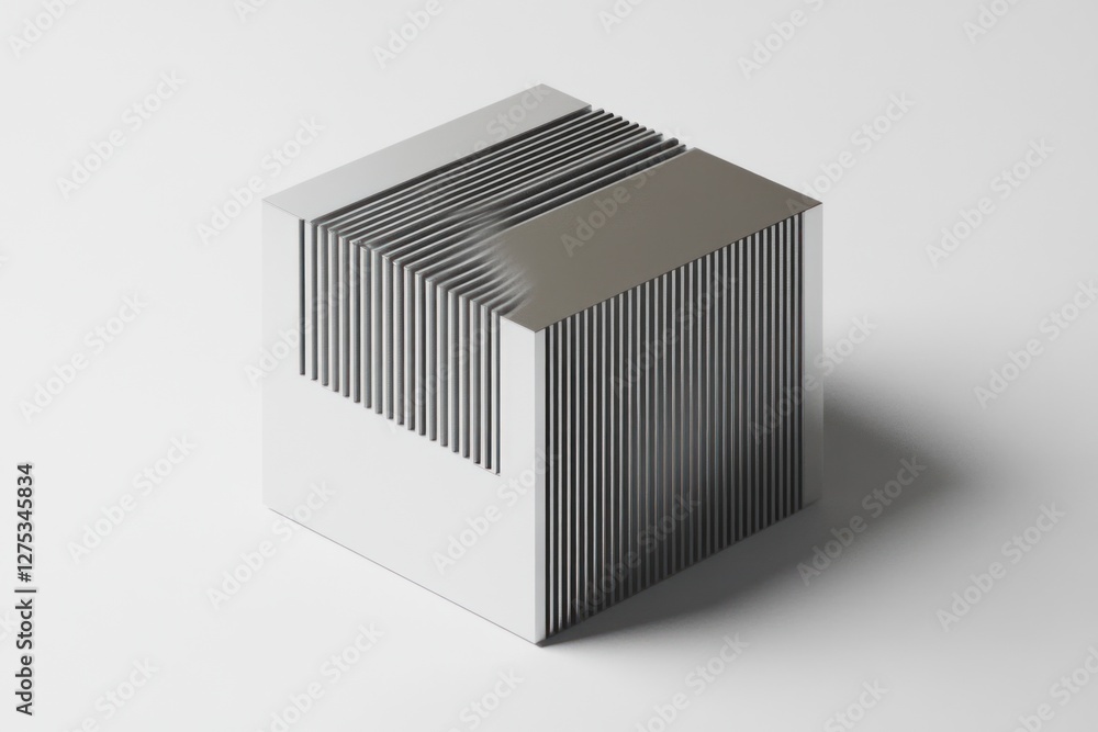 Aufkleber abstract metallic cube with layered design.