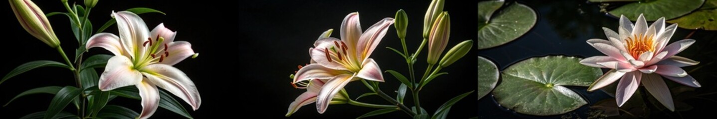 Obraz premium A harmonious blend of lilies and serene water lilies.