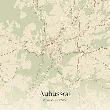 Vintage map of Aubusson, France.