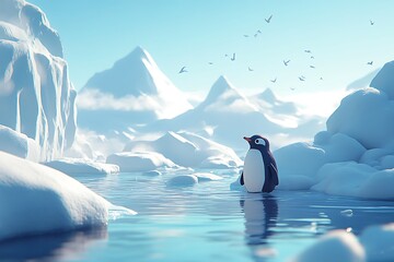 Arctic Penguin Reflects on Ice