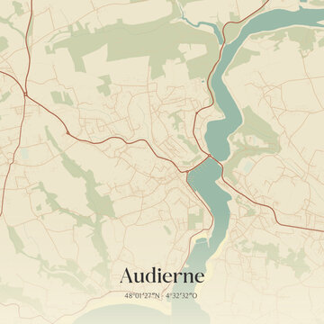 Vintage map of Audierne, France.