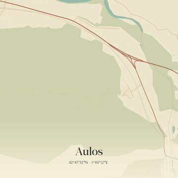 Vintage map of Aulos, France.