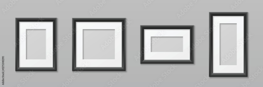 Poster picture frame mockups with black borders of various sizes and proportions - horizontal and vertical 