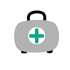 Medicine first aid kit box 2d flat icon vector design. First AID kit with green cross icon symbol. Medical briefcase icon. First aid medical sign flat icon.