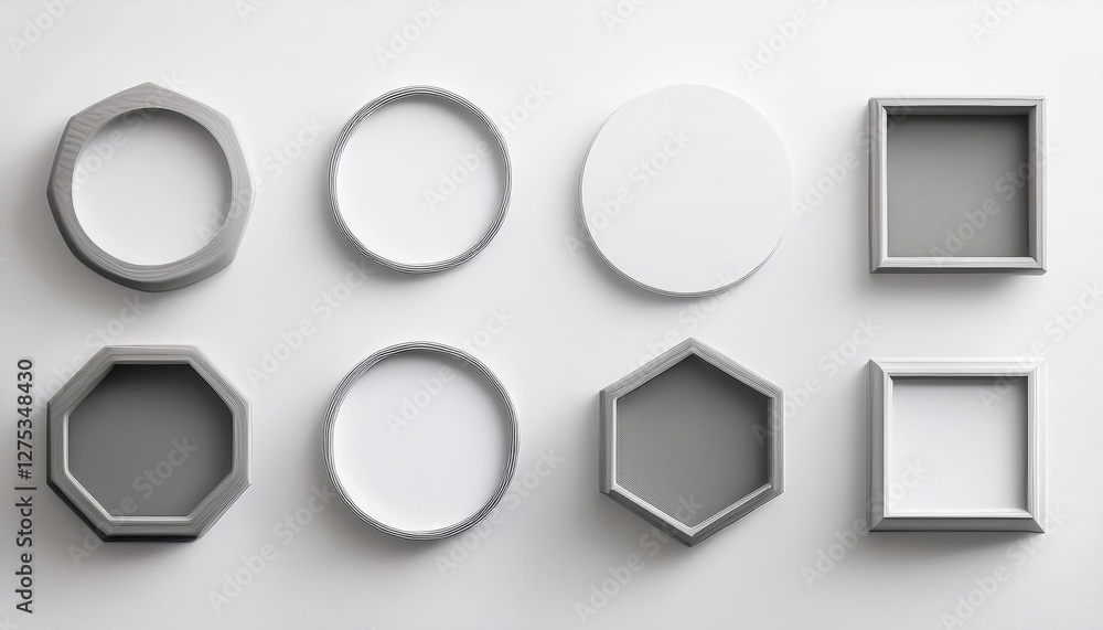 Poster neumorphic stylized geometric shapes in a minimalist setting realistic 3d octagon, circle, and squar
