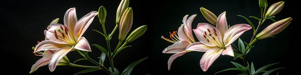 Fototapeta premium Lilies in full bloom showcase their intricate details.