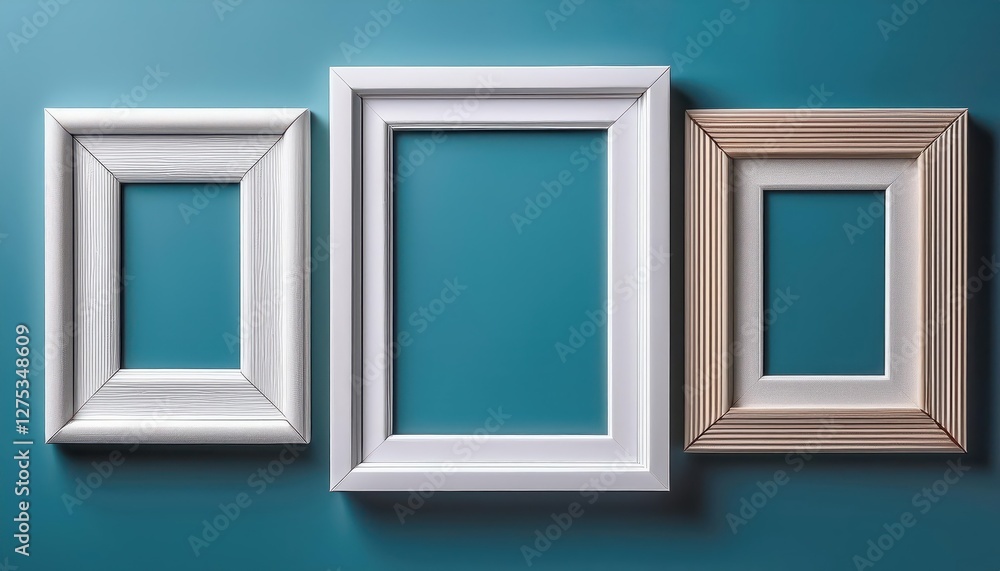 Poster minimalistic bliss empty white picture frames elevating tranquility in purest whiteness, inviting en