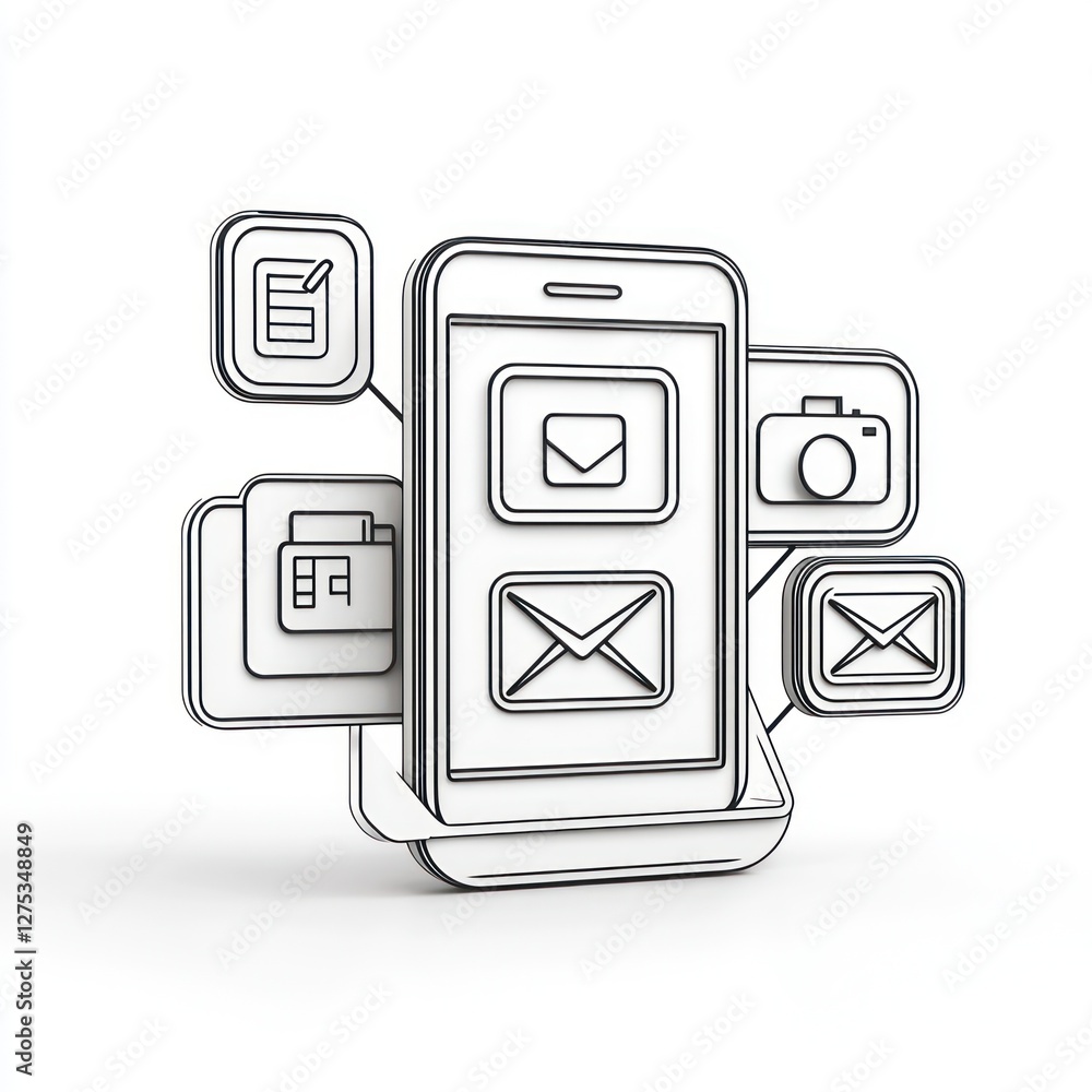 Poster 3d line icon showcasing high-quality mobile apps for viewing content in high resolution on devices.