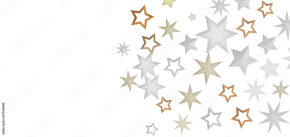 Poster an abstract pattern featuring gold and silver stars on a black background.