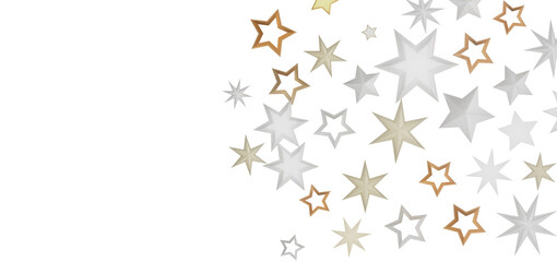 An abstract pattern featuring gold and silver stars on a black background.