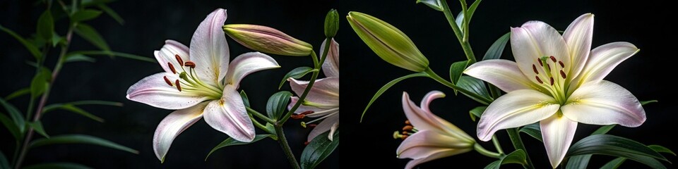 Naklejka premium Two elegant lilies captured in detail, revealing their unique beauty.