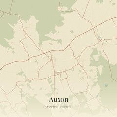 Fototapeta premium Vintage map of Auxon, France.