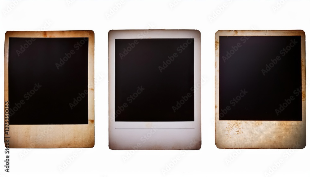 Poster vintage polaroid instant photo frames three unique formats showcasing worn textures and nostalgic ch