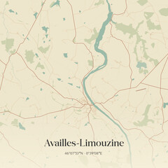 Fototapeta premium Vintage map of Availles-Limouzine, France.