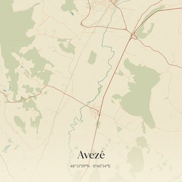 Vintage map of Avez&eacute;, France.