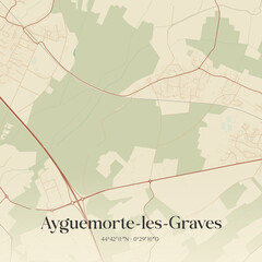 Fototapeta premium Vintage map of Ayguemorte-les-Graves, France.