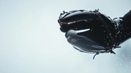 Baseball playoffs, a close-up of a glove catching a fastball. Featuring precision and skill