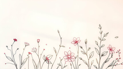  a 3D rendered wallpaper featuring floral plants and leaves on a light pink  background with copy space
