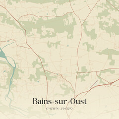 Fototapeta premium Vintage map of Bains-sur-Oust, France.