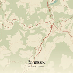 Vintage map of Banassac, France.