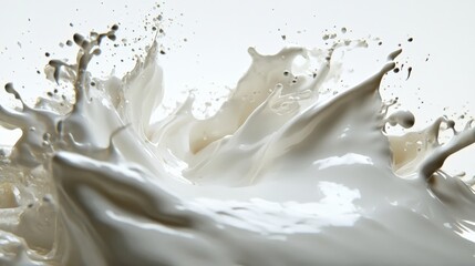 Dynamic splash of creamy liquid against a light background, capturing movement and texture