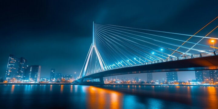 Fototapeta Erasmus bridge crossing the nieuwe maas river in rotterdam at night