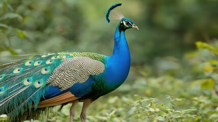 Blue Green Peacock in Lush Foliage