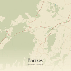 Fototapeta premium Vintage map of Barizey, France.