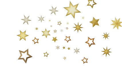A cluster of gold stars of different sizes and shades against a black background