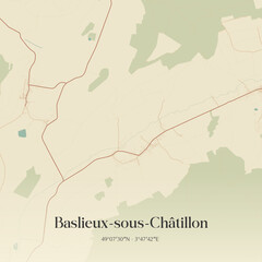Obraz premium Vintage map of Baslieux-sous-Châtillon, France.