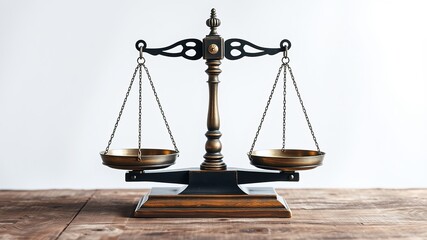 Antique Two-Pan Balance Scales on Wooden Table - Justice Scales Image