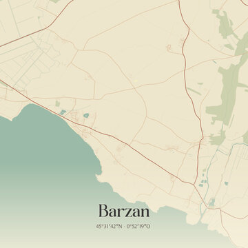 Vintage map of Barzan, France.