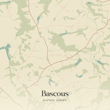 Vintage map of Bascous, France.
