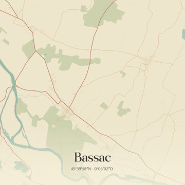 Vintage map of Bassac, France.